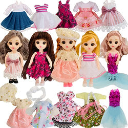 6.3" Mini Girl Dolls, includ 10 Sets Handmade Doll Clothes, 5 Sets 6.3" Mini Girl Dolls, 5 Pairs of Shoes in Rainbow Colors .