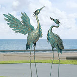 Oritty Crane Statues for Outdoor, Metal Heron Garden Statues Bird Yard Art, Standing Sculptures for Yard Lawn Pond Indoor & Outdoor, 38-42 Inch Set of 2, Cyan