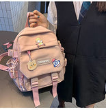 kawaii backpack girl school bag waterproof nylon with kawaii pendant cute pin mini backpack(pink)