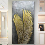 Yotree Paintings - 3D Oil Painting on Canvas Golden Wings Grey Style Abstract Wall Art Wall Decoration Wood Inside Framed Hanging Ready to Hang 24x48 Inch