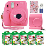 Fujifilm Instax Mini 9 Instant Camera Flamingo Pink with Custom Case + Fuji Instax Film Value Pack (50 Sheets) Flamingo Designer Photo Album for Fuji instax Mini 9 Photos.