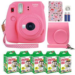 Fujifilm Instax Mini 9 Instant Camera Flamingo Pink with Custom Case + Fuji Instax Film Value Pack (50 Sheets) Flamingo Designer Photo Album for Fuji instax Mini 9 Photos.