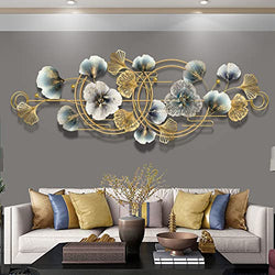 CRSIIO 3D Metal Wall Art For Living Room Ginkgo Leaf Metal Wall Decor Large Size 50 * 17.3in Wall Sculpture For Study Bedroom Art Hotel Metal Flower Wall Art Decoration