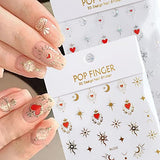 10 Sheets Sun Moon Star Nail Art Stickers Self-Adhesive Nail Supplies 3D Holographic Star Moon Nail Decals Gold Silver Design Nail Decorations Designer Nail Stickers for Women DIY Manicure Charms