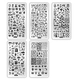 5 Pcs Nail Stamping Plate Halloween Theme Nail Art Plates Skull Ghost Witch Pumpkin Image Plate Nail Art Design Stamp Kit Snake Spider Bat Print Manicure Template Set Festival Nail Art Stencil Tool