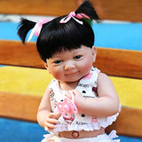 PURSUEBABY 14 inch Waterproof Reborn Babies Dolls Full Body Vinyl Baby Dolls Girls Leer with Blue Eyes Realistic Toddler Reborn Baby Dolls Washable with Black Hair