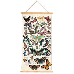 Papillons Butterflies - Canvas Wall Scroll Art Poster - Large Minimalist Hanging 17" x 32" Wall Decor Print - Perfect for Bedrooms, Bathroom, Living Rooms Or Kitchens Under $20