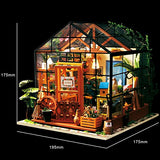ROBOTIME DIY Dollhouse Wooden Miniature Furniture Kit Mini Green House with LED Best Birthday Gifts for Women and Girls
