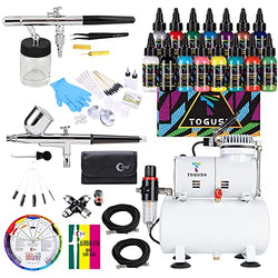 T TOGUSH Air Tank Compressor with Gravity Airbrush and Siphon Airbrush 15 Color Acrylic Paint Artist Set for Model Coloring Hobby Craft DIY Painting