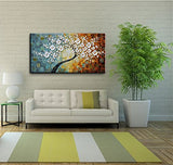 YaSheng Art -100% Hand-Painted Contemporary Art Oil Painting On Canvas Texture Palette Knife Tree Paintings Modern Home Interior Decor Abstract Art 3D Flowers Paintings Ready to Hang 24x48inch