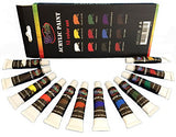 Acrylic Paint Set 12 Color Tubes Uses Include Metal, Canvas, Clay, Ceramic, Fabric,Wood and Craft. Non-Toxic, for Professional Artist, Beginners and Students, Quality Brush Paints
