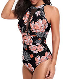 Tempt Me Women One Piece Swimsuits Orange Leaf Plunge V-Neck Mesh Ruch Swimwear L