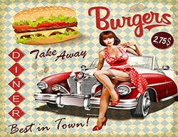 DIY 5D Diamond Painting Kits Burger Vintage Pinup Girl Retro Draw Interesting Warm Art Full Drill Painting Arts Craft Canvas for Home Wall Decor Full Drill Cross Stitch Gift 12X16 Inch