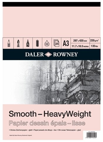 Daler Rowney : Smooth : Heavyweight Cartridge Pad : 220gsm : 25 Sheets : A2