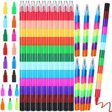 28 Pcs Stacking Crayons Stackable Buildable Crayons Colorful Crayon Party Favors Rainbow Pencils for Kids' Crayons Coloring School Office Supplies Party Favor, 12 Colors and 6 Colors