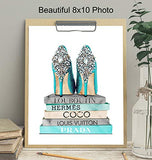 Tiffany Blue Designer Shoes Poster Print - Books of Louis Vuitton, Prada, Louboutin - Glam Home Decor - Designer High Heels - Fashion Design Wall Art - Glamour Wall Decor for Women - Luxury Gifts