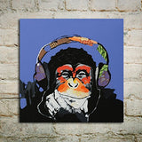 Muzagroo Art Oil Painting Painted by Hand Listen to Music Gorilla Canvas Paintings for Living Room Stretched Ready to Hang(32x32in)