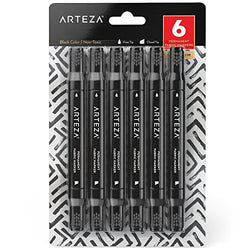 Arteza Fabric Markers, Black Color, Permanent Dual-Tip Fabric Pens (Set of 6)