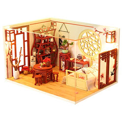 Gbell  Girls Wooden Dollhouse Miniatures DIY House Kit with LED Light,Kids 3D DIY Wooden Miniature House Furniture Hands Craft Puzzle Creative Gifts for Girls