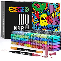 Markers for Adult Coloring - CADITEX 100 Colors Dual Brush Pens Fine Tip Markers Set for Artist Drawing