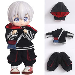 XiDonDon 1/12 BJD Doll Clothes Hat + Shirt + Pants Doll Accessories Set for OB11,YMY 4.3 Inches Doll Body,GSC,Body9 Toys Doll Clothing (Black)
