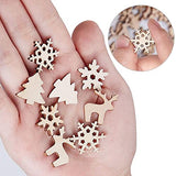 MACTING 150pcs 0.78" Unfinished Wood Christmas Ornaments - Mini Size Snowflakes, Bell, Deer, Trojan Horse, Christmas Tree Shaped Embellishments Ornaments Art Craft Christmas Decoration