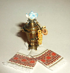 Russian samovar + towel + bagels Russian (Bublik). Dollhouse miniature 1:12