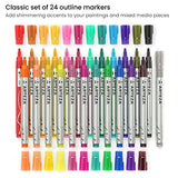 Arteza Double Outline Markers, 24 Colors, Silver Alcohol Markers, Create Metallic Lines with Vivid Color Outlines, Work on Cards, Paper, and Canvas