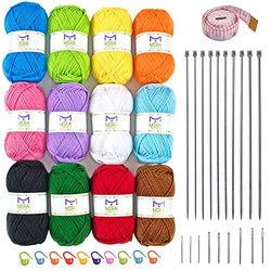 Acrylic Yarn Knitting Kit –Total 1312 Yard Thread –12 Colors of 1.76 Ounce (50g) Each Skein –Complete Knitting Crafts Kit