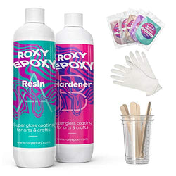 Clear Epoxy Resin Kit with Hardener 16 Oz - Transparent Art and Craft Two Part Casting - Includes 24 Mica Powder Dye Packs, Measuring Cup, Wooden Sticks and Gloves