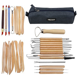 Meuxan 33PCS Clay & Pottery Sculpting Tool Kit with Canvas Storage Case
