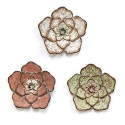 Stratton Home Decor Rustic Hand Painted 8.25 x 1 x 8.25 Inch Metal Flower Wall Art Decor Pieces with Keyholes for Easy Installation, Set of 3