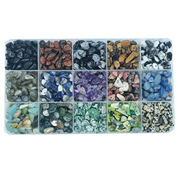 Maonewque Gemstone Chips Beads DIY Jewelry Making, Healing Engry Crystals Polishing Crushed Irregular Shaped Beads with Box(15 Material-3)