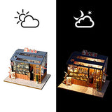DIY LED Lights Miniature Dollhouse Kit Street Shop Doll House Model Wooden Furniture for Valentine's Day Creative Gifts (Sushi)