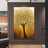Yotree Oil paintings, 24x36 Inch Golden Flowers Tree Luck Tree Oil Hand Painting Painting 3D Hand-Painted On Canvas Abstract Artwork Art Wood Inside Framed Hanging Wall Decoration Abstract Painting