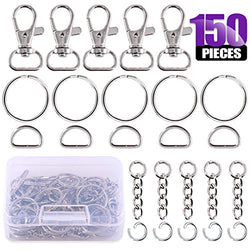 Swpeet 150Pcs Metal Lobster Claw Clasps Hook Kit, Including 30Pcs Key Chain Hooks, 30Pcs D Rings,