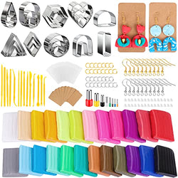 Polymer Clay Earrings Making Kit Include 32Pcs Polymer Clay Cutters, 24 Colors Clay, Earring Hooks Accessories for Making 30Pcs Earrings, Clay Earring Jewelry Making Supplies for Girls