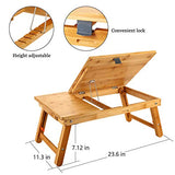 Laptop Desk Nnewvante Table Adjustable 100% Bamboo Foldable Breakfast Serving Bed Tray w' Tilting Top Drawer