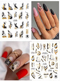 TOROKOM 12 Sheets Nail Art Stickers Decals, Self-Adhesive Black White Gold Stripe Line Nail Decals Marble Wave Nail Sticker Supplies for 3D Nail Design Nail Accessories for Women French Nail Decoration …