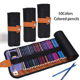 VIKAVAS 50 Colored Pencils Set with Roll Up Canvas Case for Adult Coloring, Drawing, Sketching