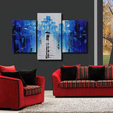 Joy Art 3-piece Rainy Street Painting Stretched Hand-painted Modern Canvas Wall Art Ready to Hang