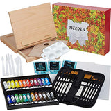 MEEDEN 48-Pcs Acrylic Painting Set- Deluxe Painting Kit with Beechwood Sketchbox Easel, 24×12ML Acrylic Paints, 12 Acrylic Paintbrushes & Additional Art Supplies for Artists, Beginners & Teens