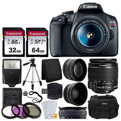 Canon EOS Rebel T7 DSLR Camera + EF-S 18-55mm f/3.5-5.6 is II Lens + 58mm 2X Professional Telephoto & 58mm Wide Angle Lens + 32GB & 64GB Memory Card + Photo4less DC59 Case + 60” Tripod + Slave Flash