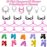 Handmade 40Pcs Doll Clothes and Accessories Set Including 5 Fashion Party Dresses 5 Tops Pants Casual Outfits 10 Shoes and 10 Hangers 6 Necklaces 4 Glasses for 11.5 inch Doll