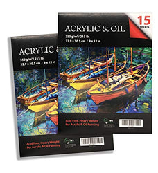 LYTek Acrylic Painting Pad,Heavy Weight 215 lb(350g) Acid Free Paper,Canvas Like Texture.Perfect for Acrylic,Oil & Watercolor Painting.Glue Bond,Size 9"x12"(2 Pack)