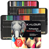 Kalour Watercolor Pencils - Professional Set of 72 - Beautiful Blending Effects with Wet or Dry - Ideal for Coloring Book - Water Soluble Pencils for Kids Adults Beginners