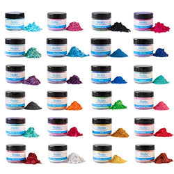 Rolio Mica Powder - 24 Colors x 10g/0.35oz - Epoxy Resin Color Pigment Powder for Slime, Clear Nail Polish, Makeup, Epoxy Resin, Candle Making, Bath Bombs, Soap Colorant, Cosmetic Grade