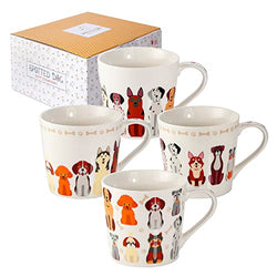 Coffee Mugs Set of 4 - Cute 13 oz Ceramic Porcelain Fun Coffee Tea Mug Cups - Dog Lovers Gifts for Women Men Kids - Animal Themed Kitchen Decor, Microwave & Dishwasher Safe (4pcs, Happy Dogs)