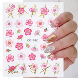 JMEOWIO 6 Sheets Spring Cherry Blossoms Nail Art Stickers Decals Self-Adhesive Pegatinas Uñas Flower Floral Nail Supplies Nail Art Design Decoration Accessories