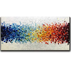 AMEI Art Paintings,30X60 Inch 3D Hand-Painted On Canvas Colorful White Background Abstract Oil Paintings Contemporary Artwork Simple Modern Home Wall Decor Art Wood Inside Framed Ready to Hang